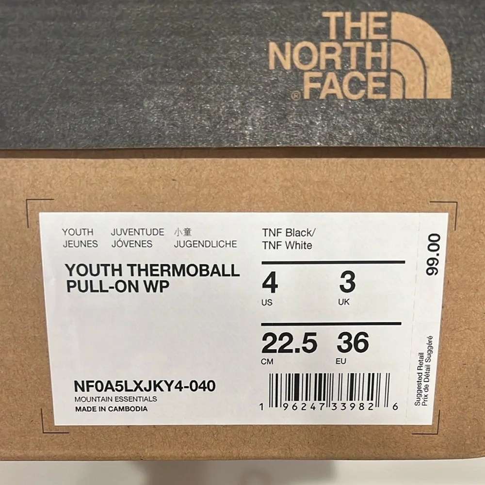 Like New! The North Face Kids' ThermoBall Pull-On Waterproof Boots! Size 4
